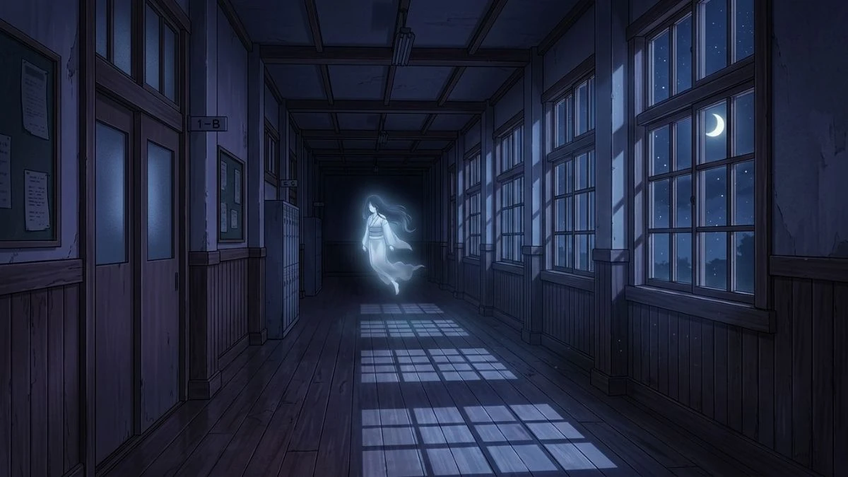 Ilustrasi suasana supranatural bergaya anime terkait cerita Ushiro no Shoumen Kamui-san